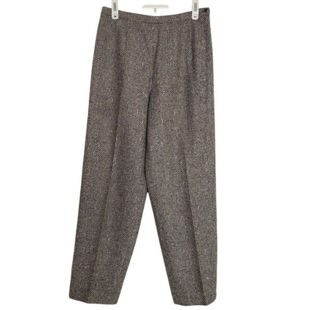 Talbots Trousers Grey Herringbone 100% Wool Italian Fabric Dress Pants Size 10